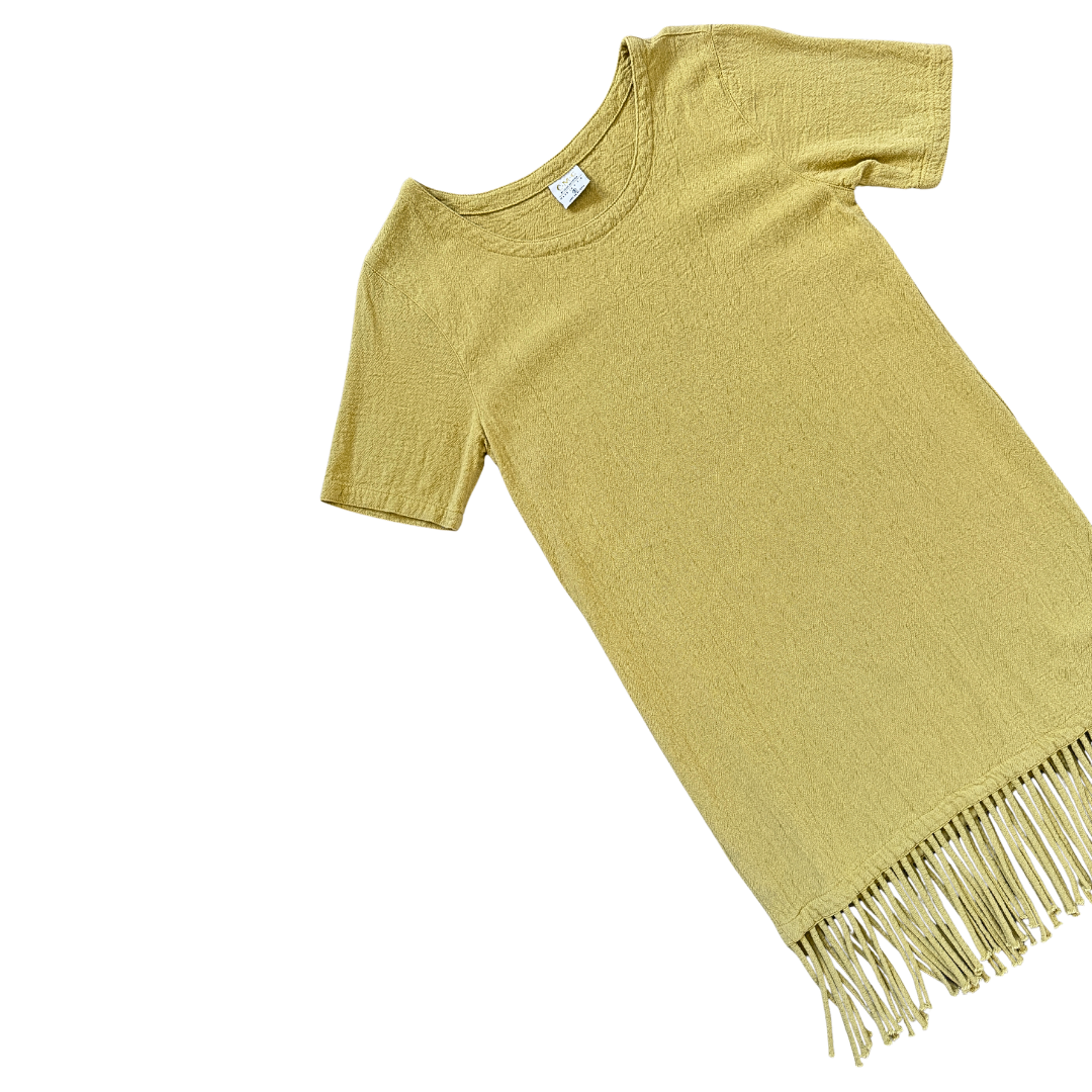 Colour Me Cotton Faded Green Fringe Dress | Small - Medium