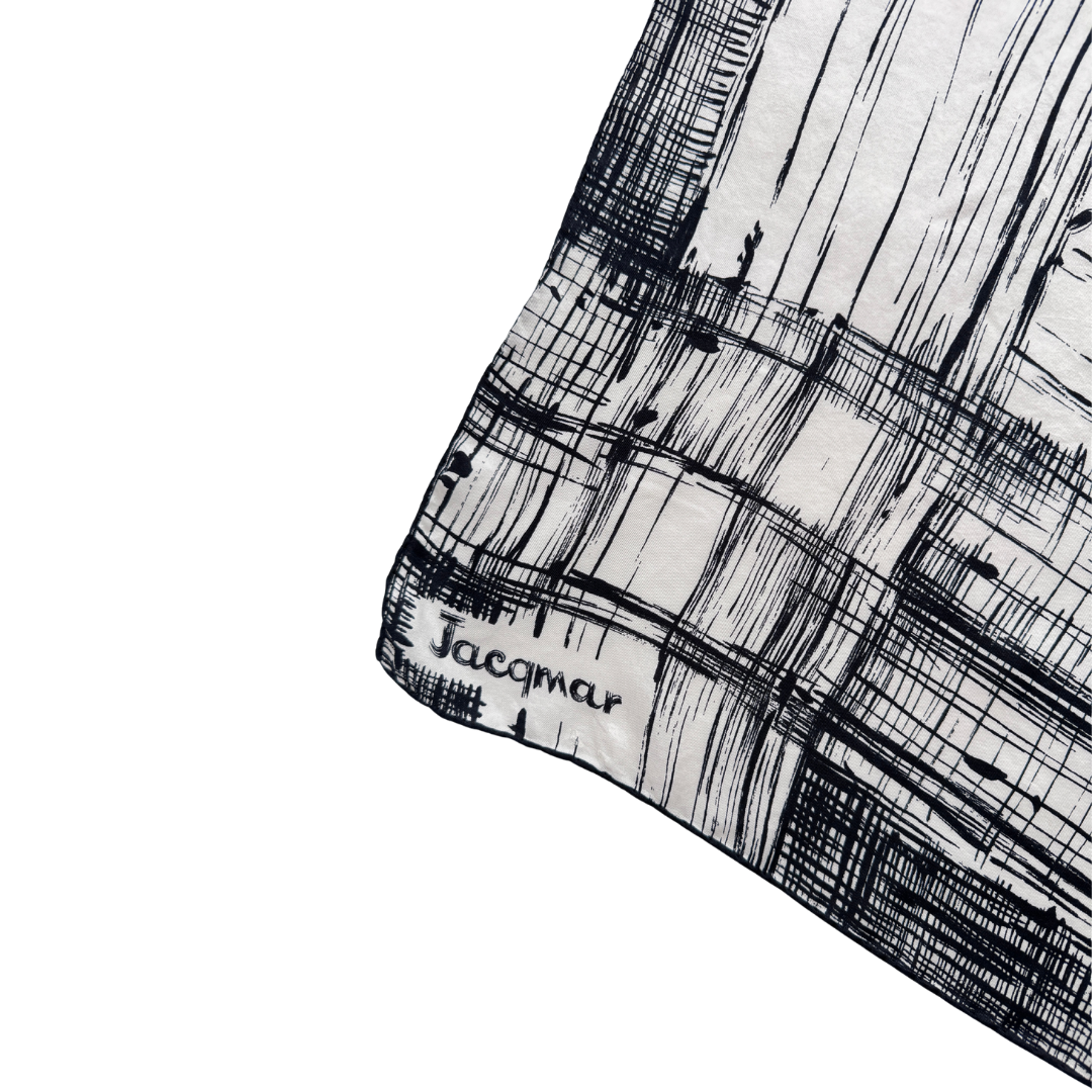 Jacqmar London England Black and White Abstract Square Silk Scarf