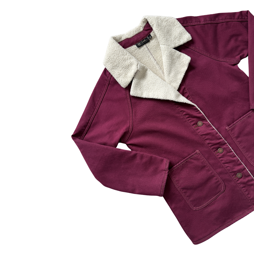 Diane Gilman Burgundy Denim Sherpa Jacket | Medium