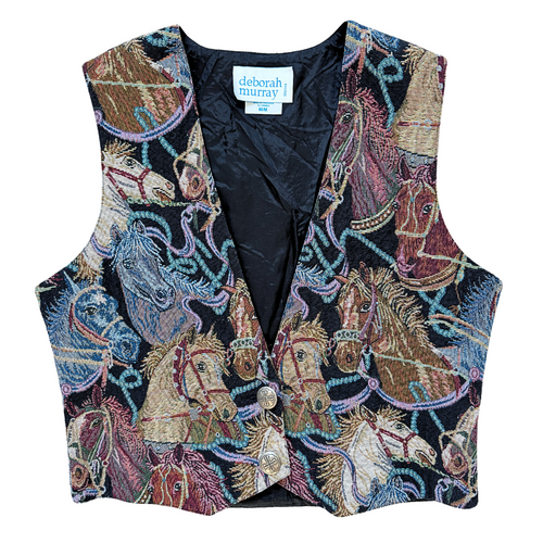 Vintage 1980s-1990s Deborah Murray Horse Graphic Textile Vest | Medium