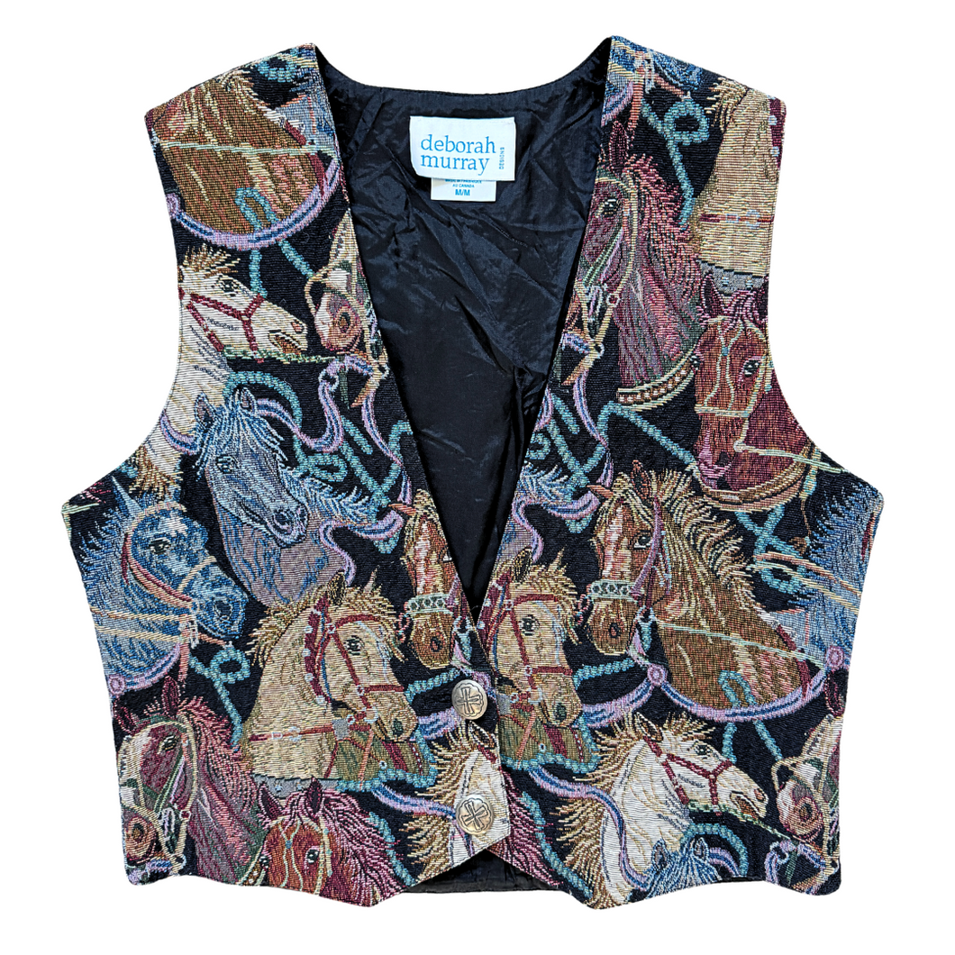 Vintage 1980s-1990s Deborah Murray Horse Graphic Textile Vest | Medium