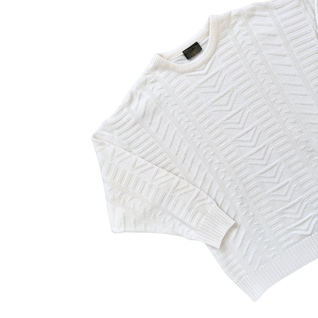 Next Britain White Geometric Knit Sweater | Large / Extra-Large