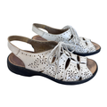 Vintage Rieker White Floral Laser Cut Lace Up Sandals | 39 (Women's 9)