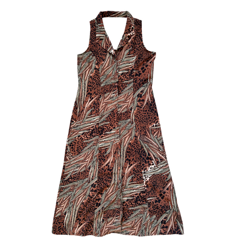 Vintage 1980s-1990s EastWest Fashions Leopard and Leaves Cutout Maxi Dress | Medium