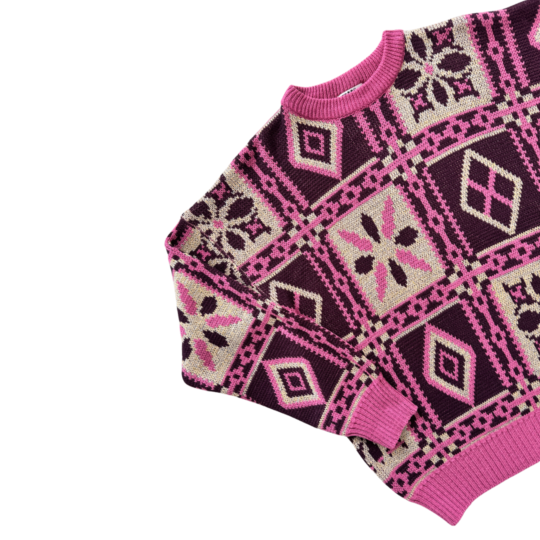 Fii Pink and Gold Geometric Knit Sweater | Small-Medium