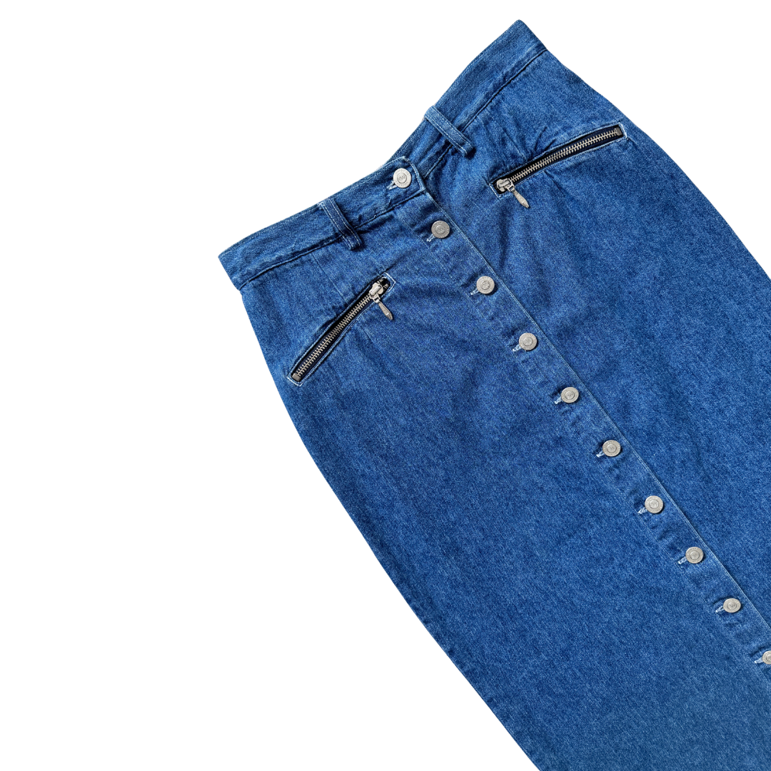 Easy Wear Denim Maxi Skirt with Zipper Pockets | Small