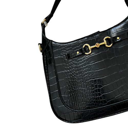 Anne Klein Black Croc Embossed Shoulder Purse
