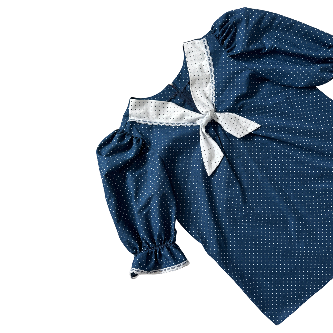 Navy Polka Dot Nautical Blouse | Small - Medium