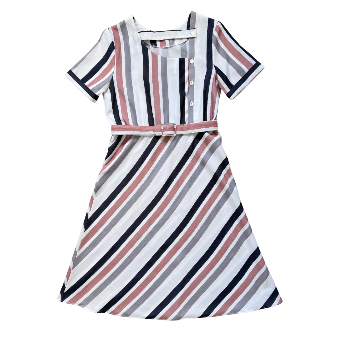 Vintage 1980s Lori Striped Linen Blend Dress | Medium-Large
