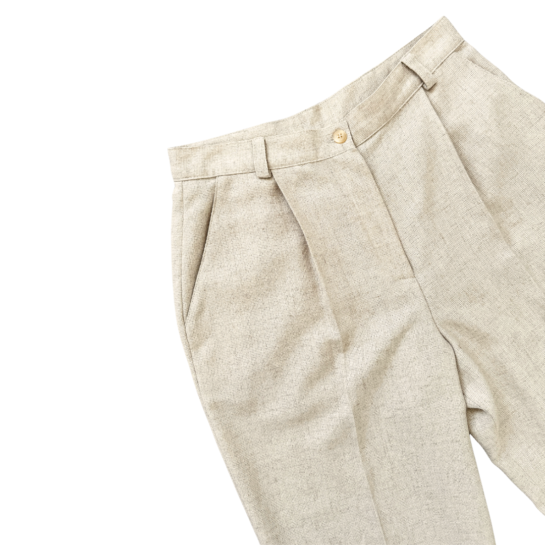 Haggar Petite Beige Linen Blend Pleated Pants | 6