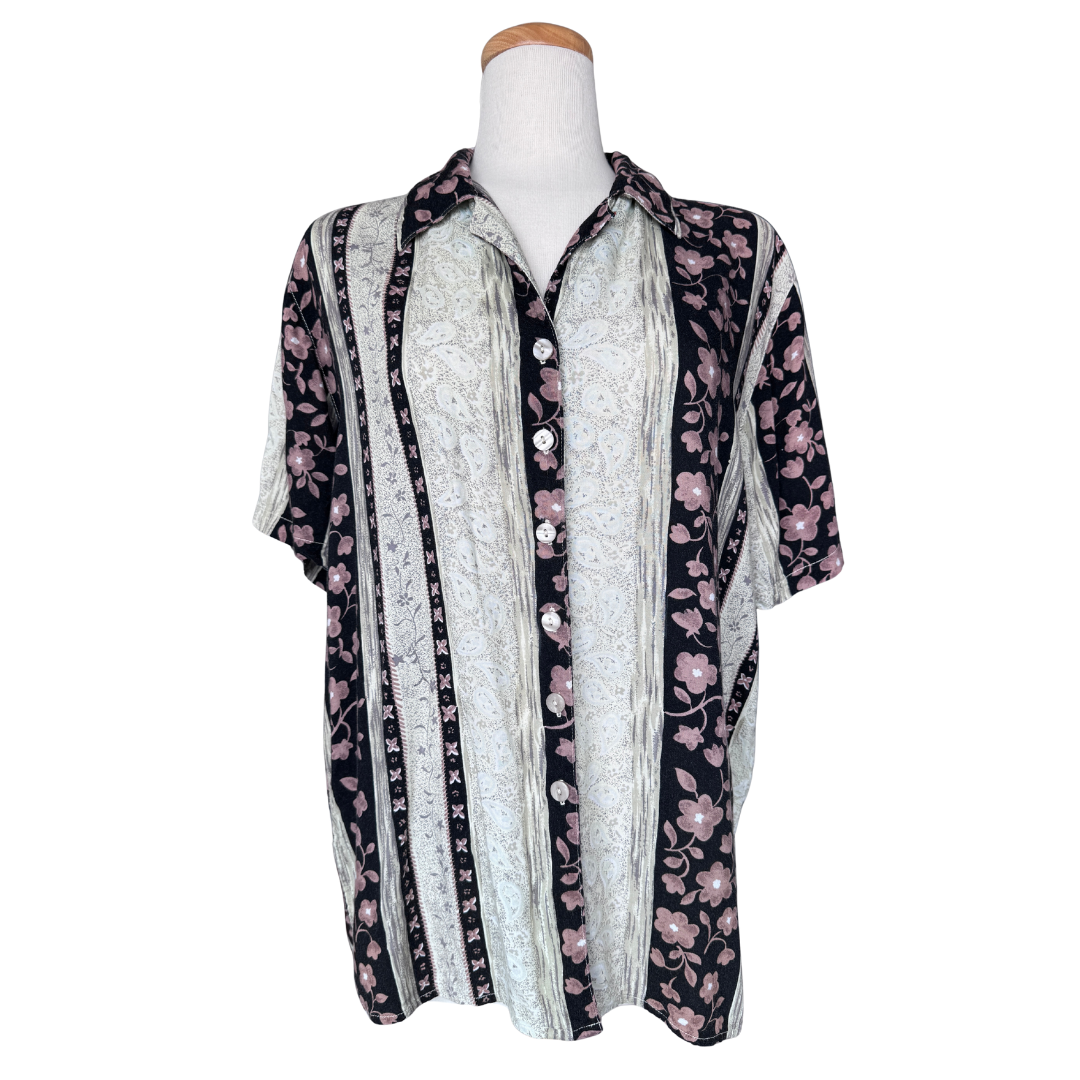 Trendy Looks Neutral Tones Floral and Paisley Blouse | Large / Extra-Large