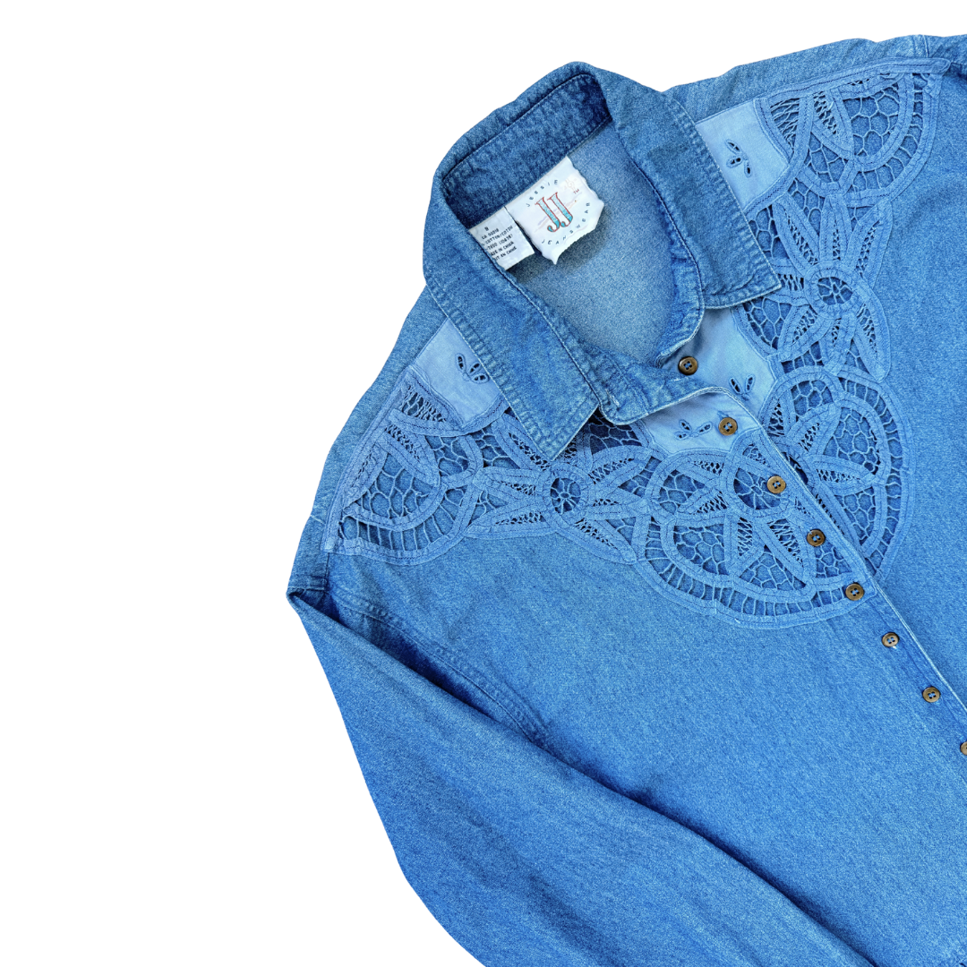 Jessie Jeanswear Denim Maxi Dress with Lace Applique | Medium-Large