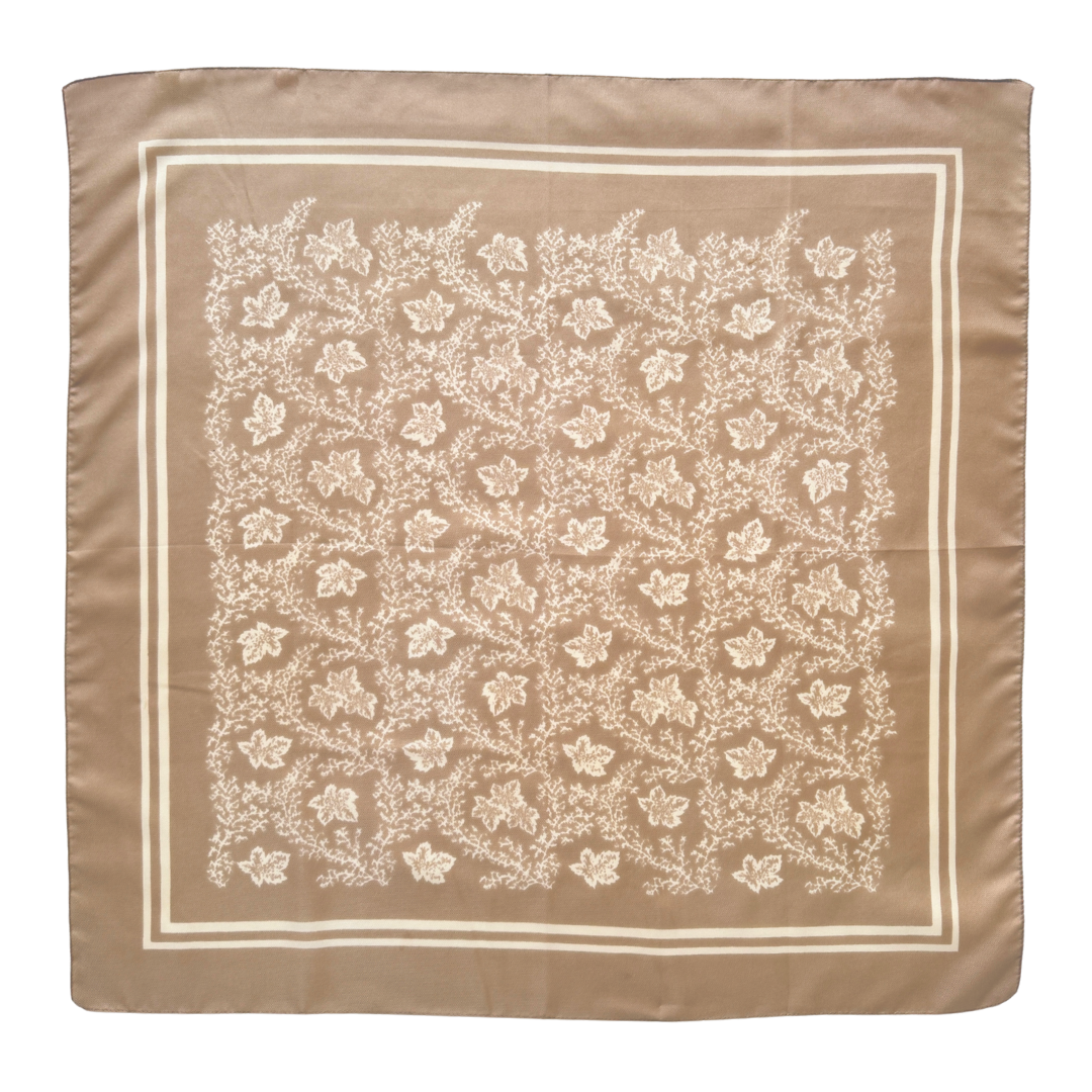 Vintage Monique Martin Beige Leaves Square Scarf