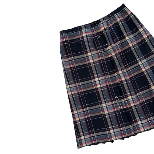 Aljean Black and Red Pleated Plaid Kilt Wrap Style Skirt | Large