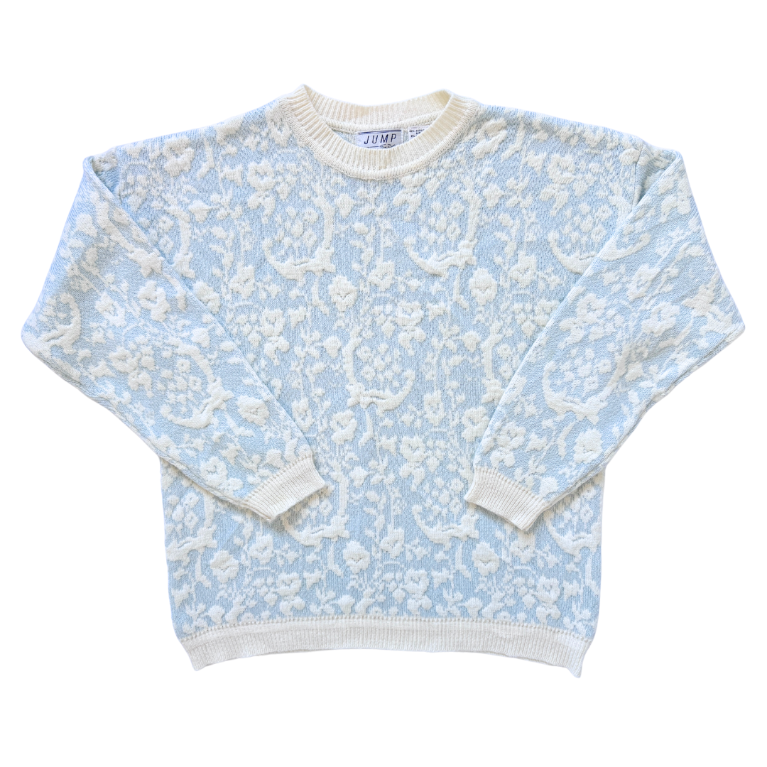 Vintage 1980s-1990s Jump by Eve Roth Blue and White Floral Sweater - Large
