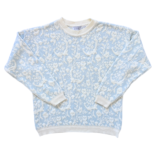 Vintage 1980s-1990s Jump by Eve Roth Blue and White Floral Sweater - Large