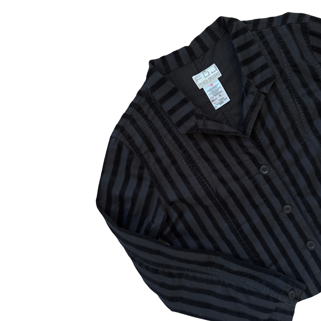 French Dressing Black Denim and Velvet Striped Jacket | Small-Medium