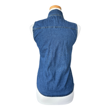 Load image into Gallery viewer, Sleeveless Collared Dark Denim Shirt | Small

