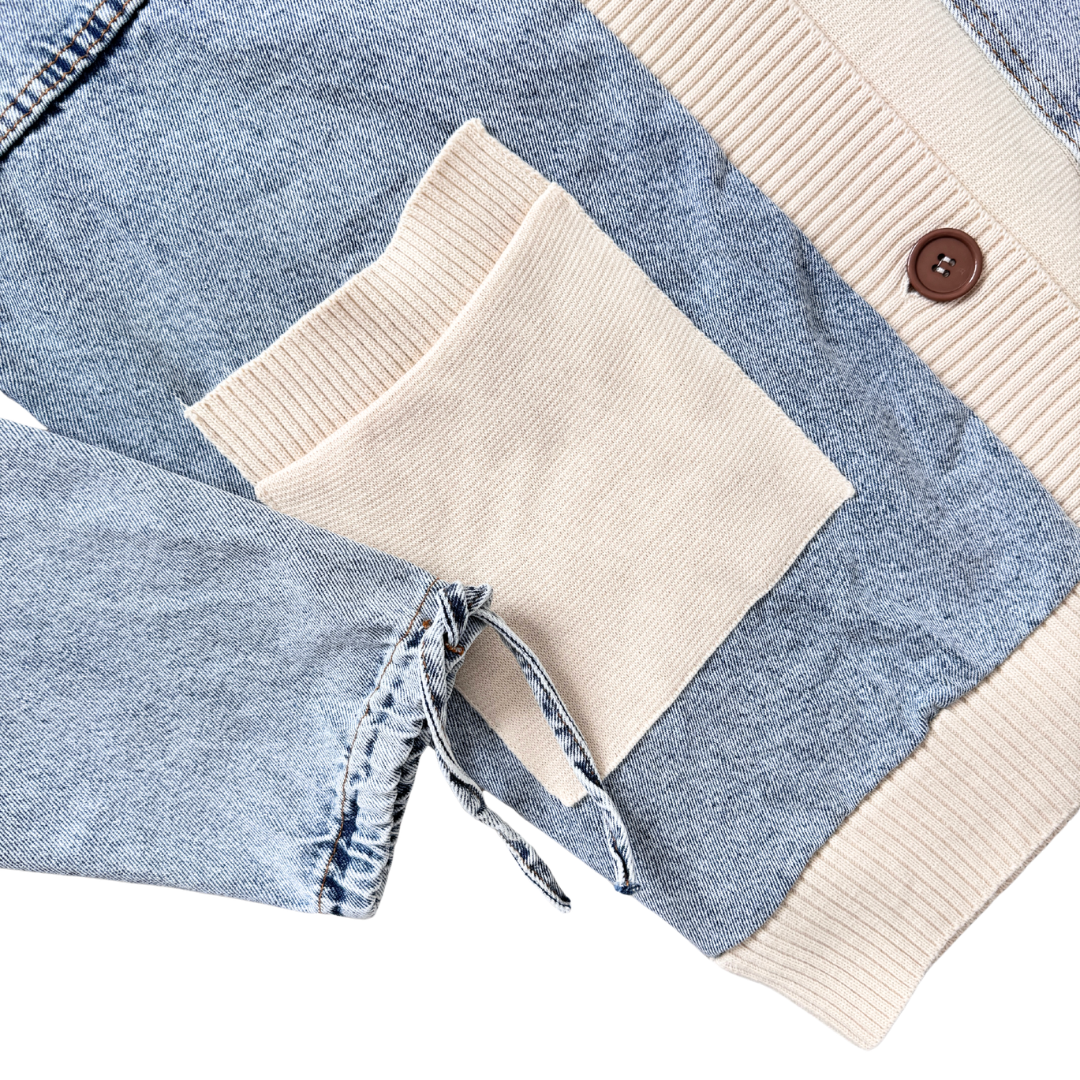 Blue Elle Denim and Knit Colour Block Cardigan | Large