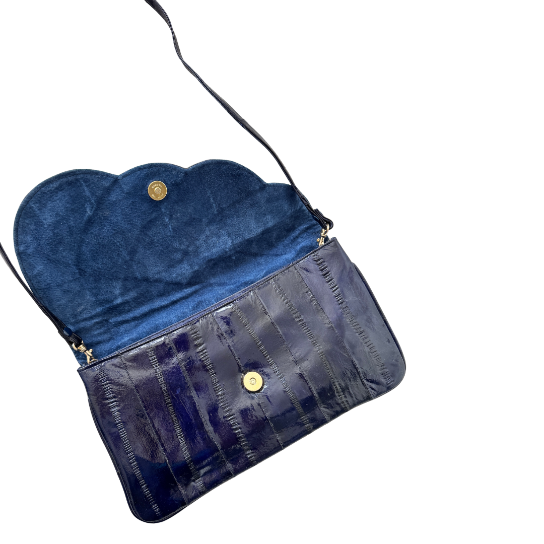 Deep Blue Scalloped Eel Skin Purse