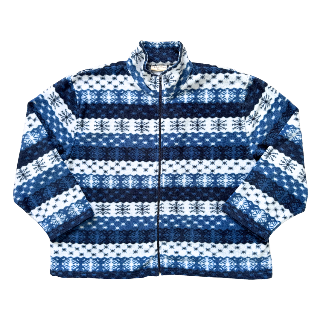 Nick & Sarah Plus Blue and White Graphic Fleece Jacket | 3x