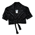 Vintage 80s Nu-Mode Black and Gold Polka Dot Tie-Front Blouse | Extra-Small