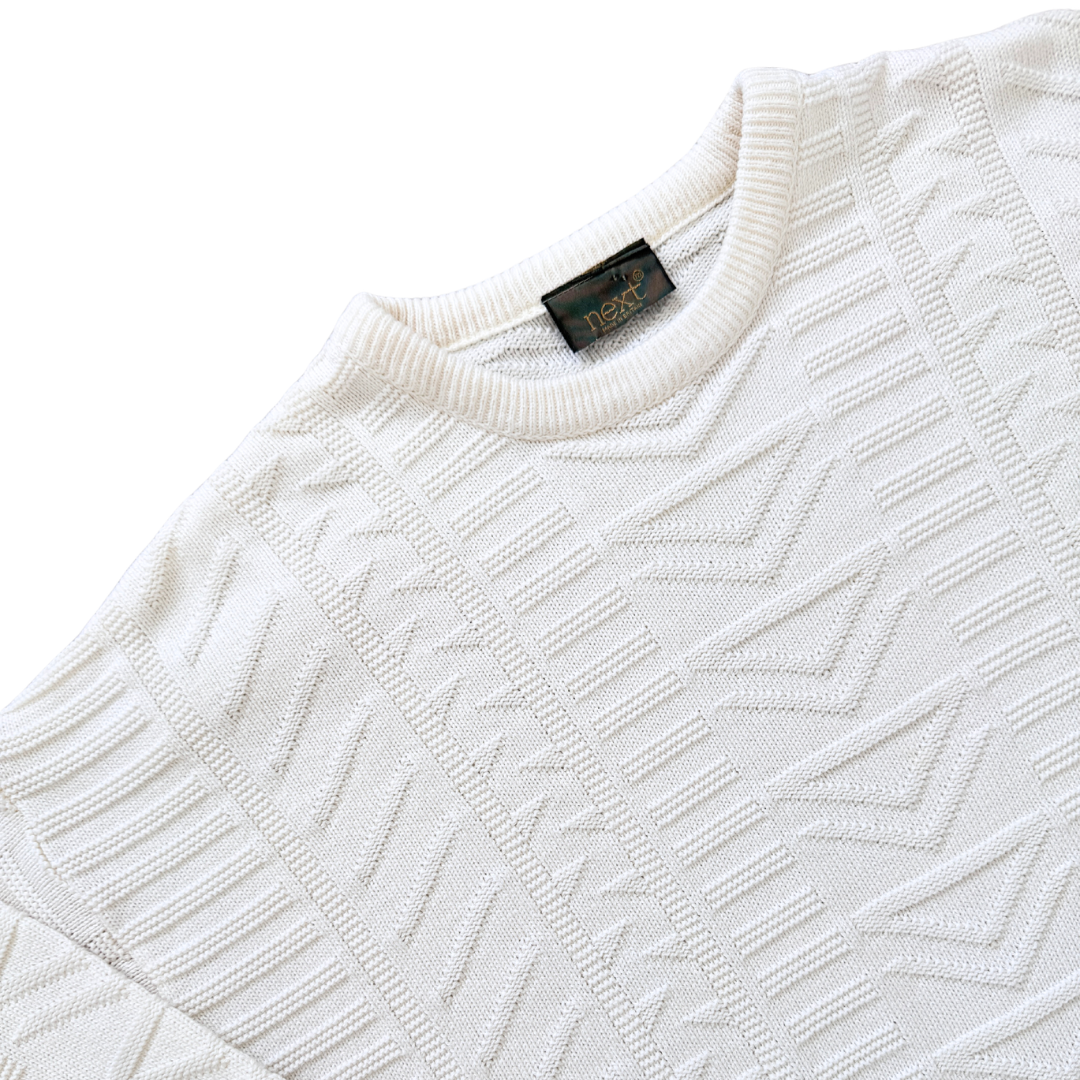 Next Britain White Geometric Knit Sweater | Large / Extra-Large