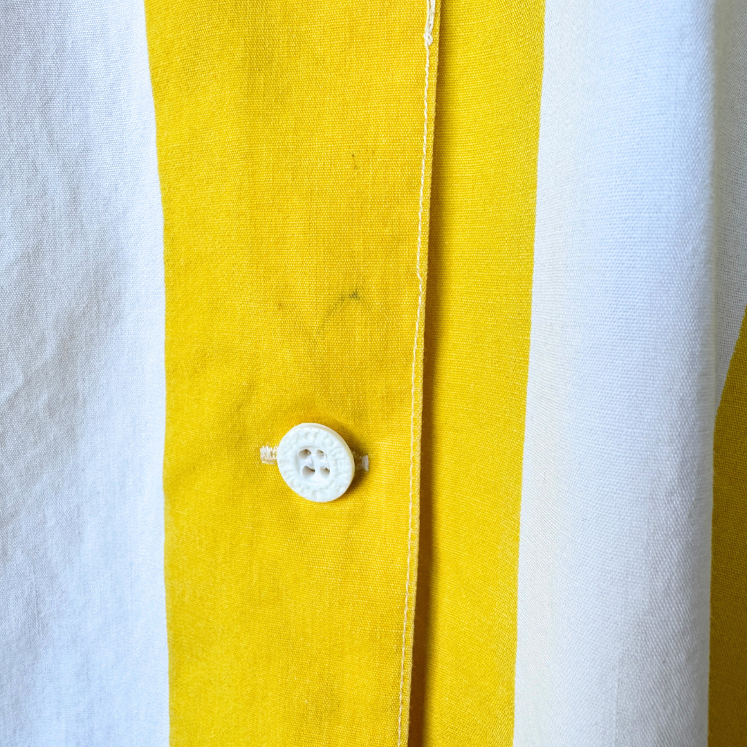 Vintage Yellow and White Striped Button Down T-Shirt | 1990s | Medium-Large