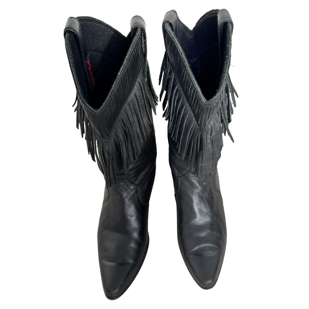 Laredo Black Leather Fringe Boots | 8