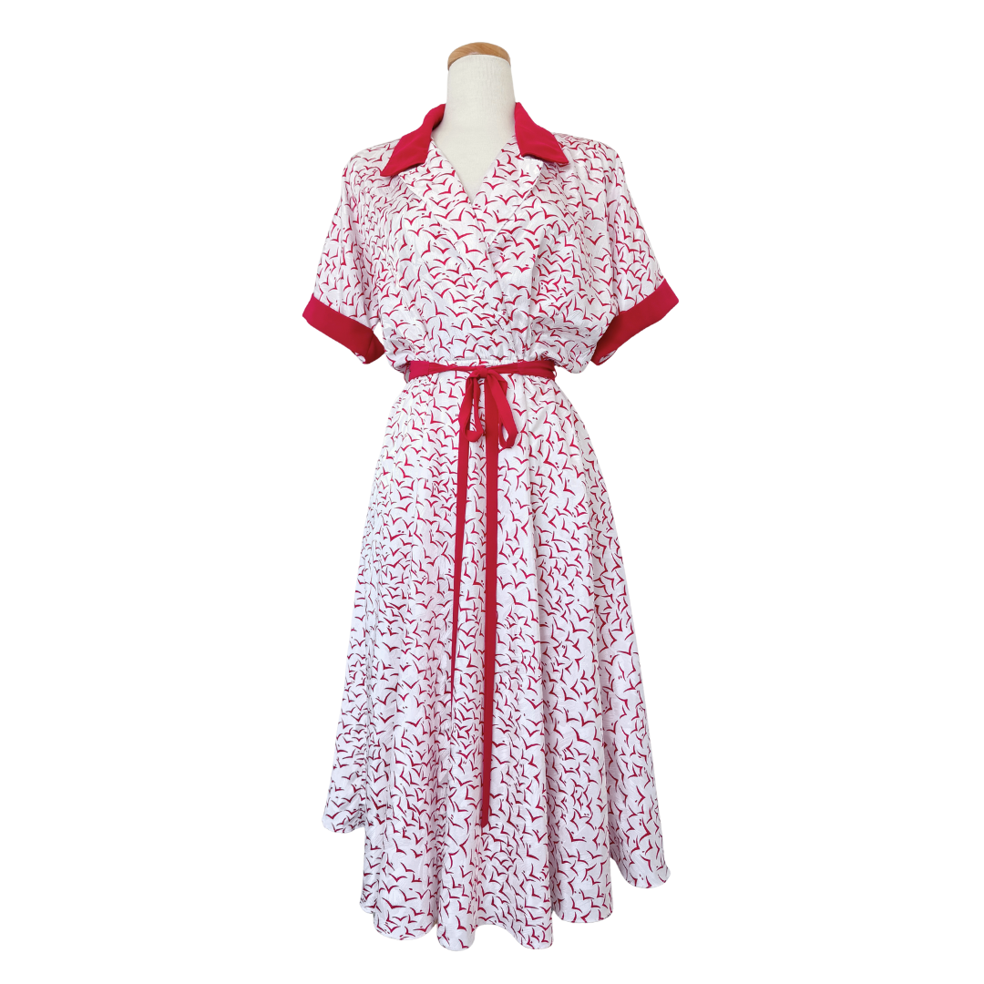 Nu-Mode Red and White Geometric Collared Dress | Medium