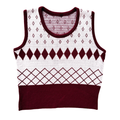 Vintage 70s Burgundy Diamond Print Knit Pullover Vest | Extra-Small