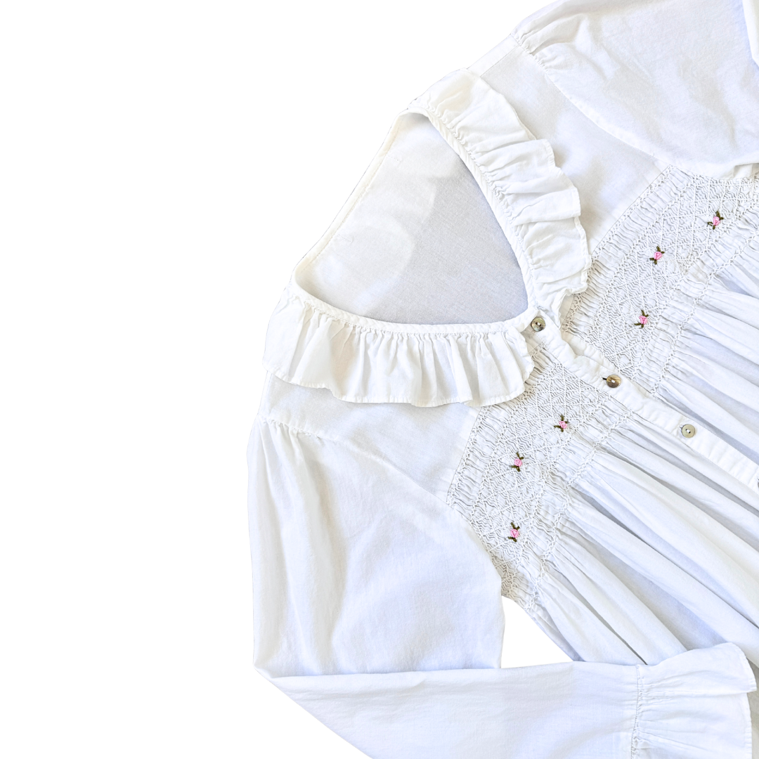 White Ruffle Maxi Dress with Rosettes | Medium - Large