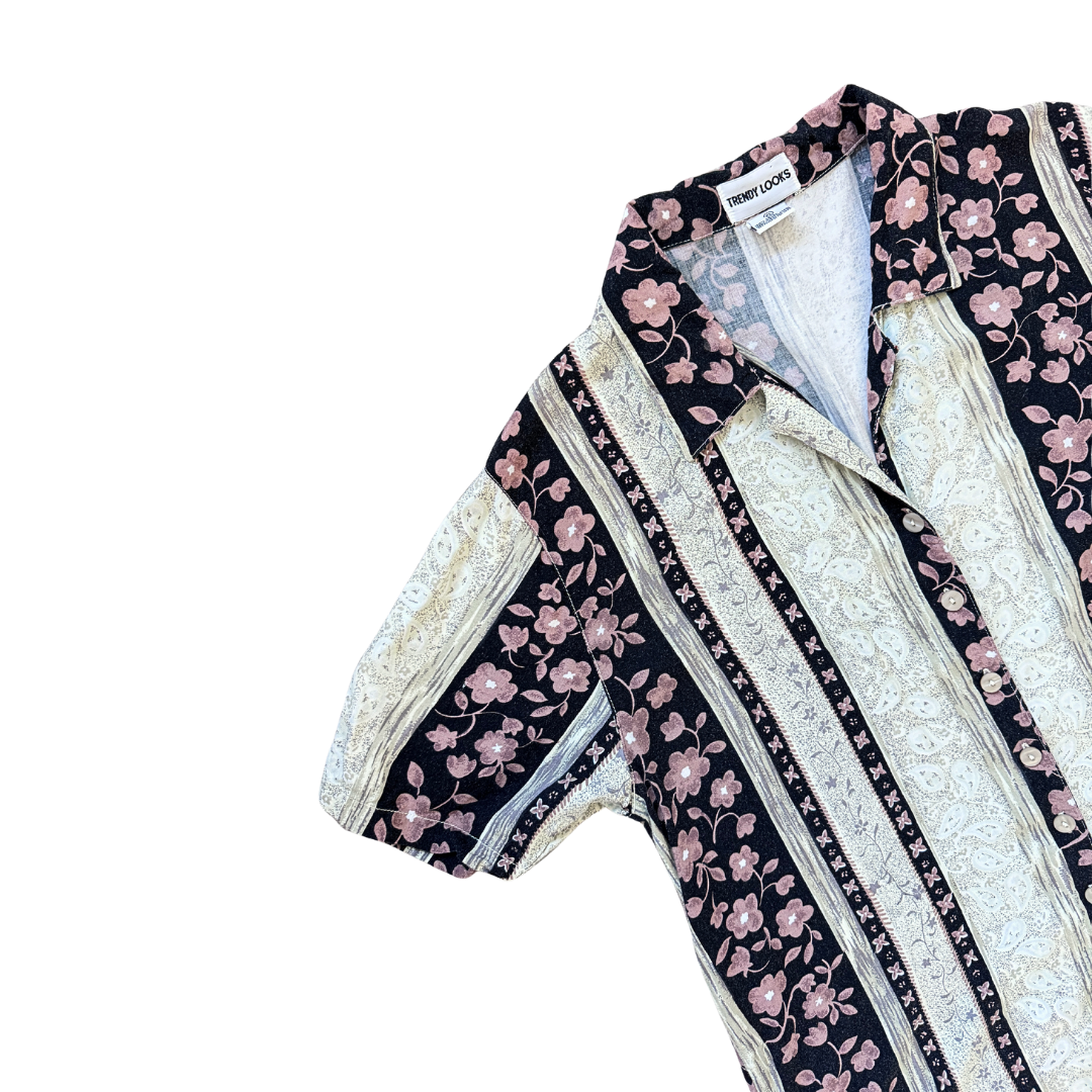 Trendy Looks Neutral Tones Floral and Paisley Blouse | Large / Extra-Large