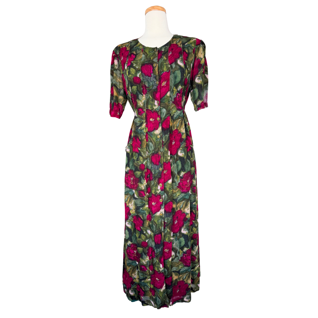 Poems by Esteem Red and Green Floral Maxi Dress | Medium