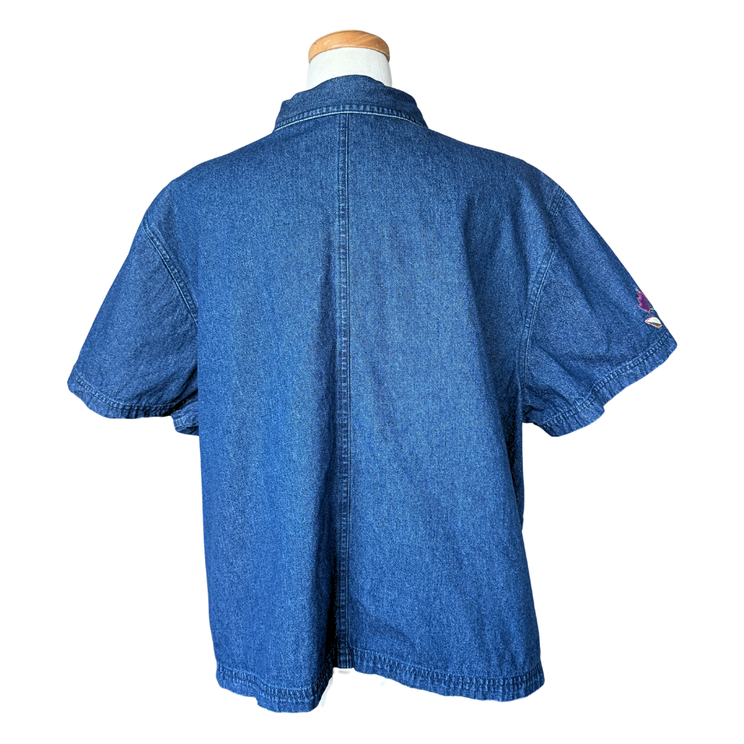 EastWest Denim Blouse with Tulip Applique | 2X