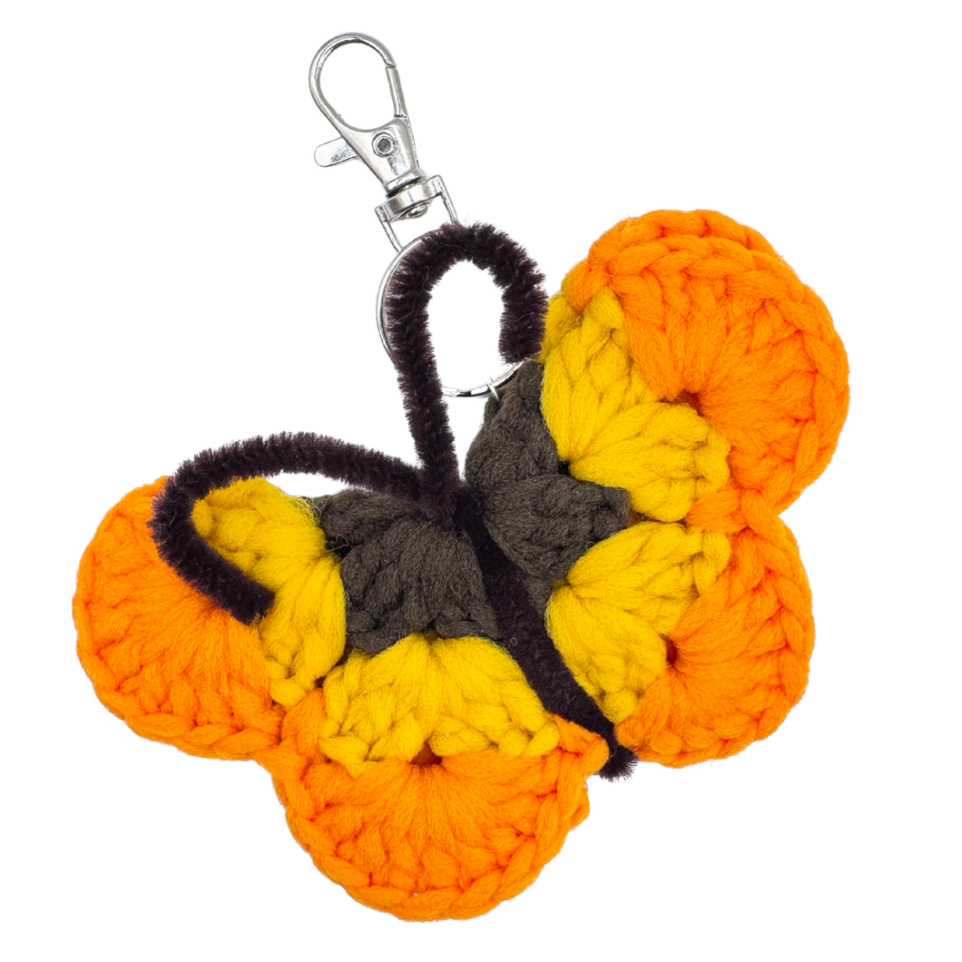 Recycled Orange, Yellow and Brown Crocheted Butterfly Keychain/Purse Charm