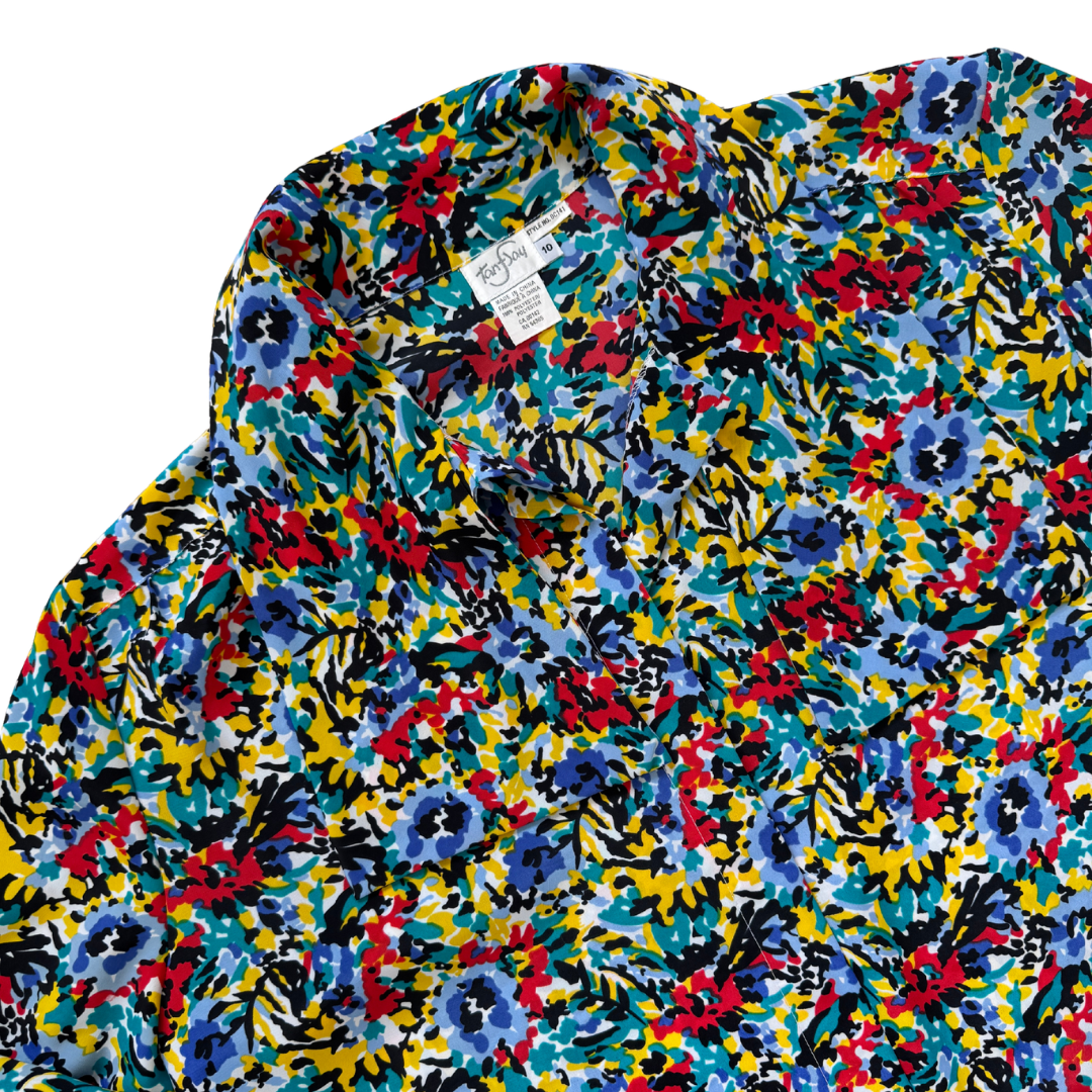 TanJay Black and Primary Colours Floral Blouse | Large
