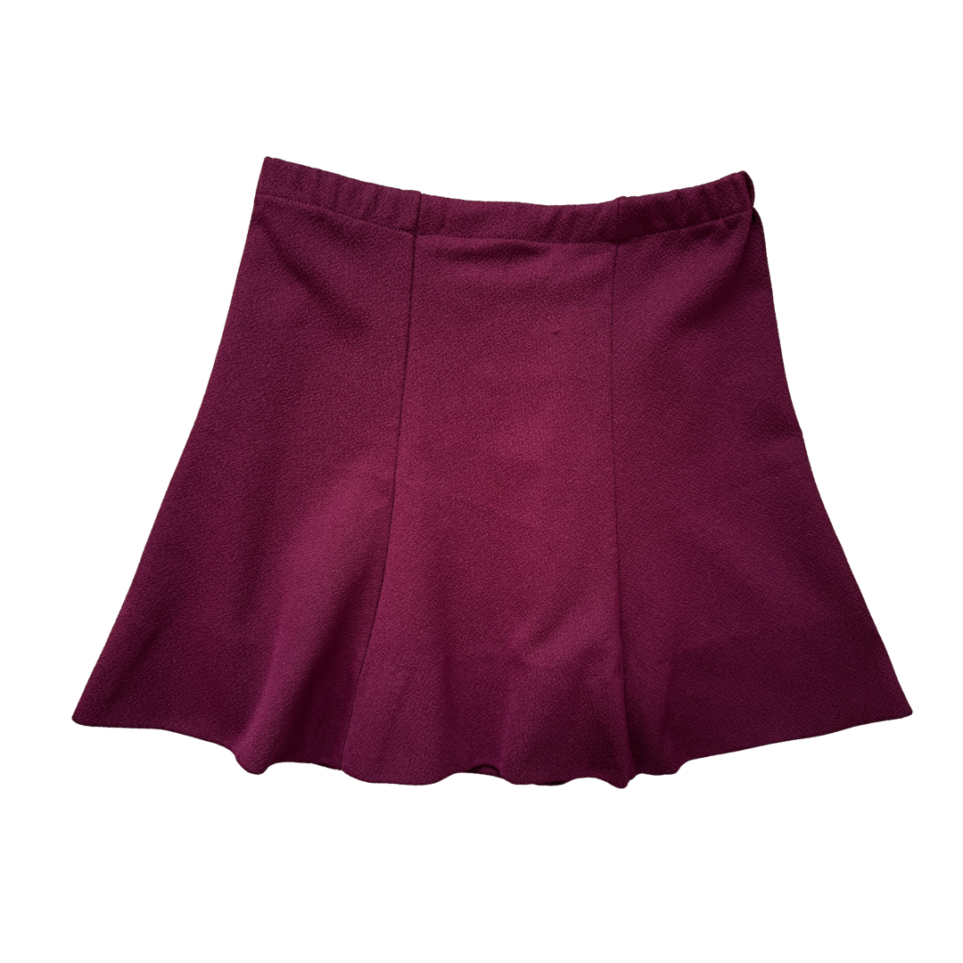 Vintage 70s Arpeggio Missy Petite Burgundy Mini Skater Skirt | Extra-Small