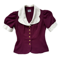 Vintage 70s Arpeggio Missy Petite Burgundy Puff Shoulder Blouse | Extra-Small