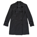 Tribal Double Breasted Black Trench Coat | Medium