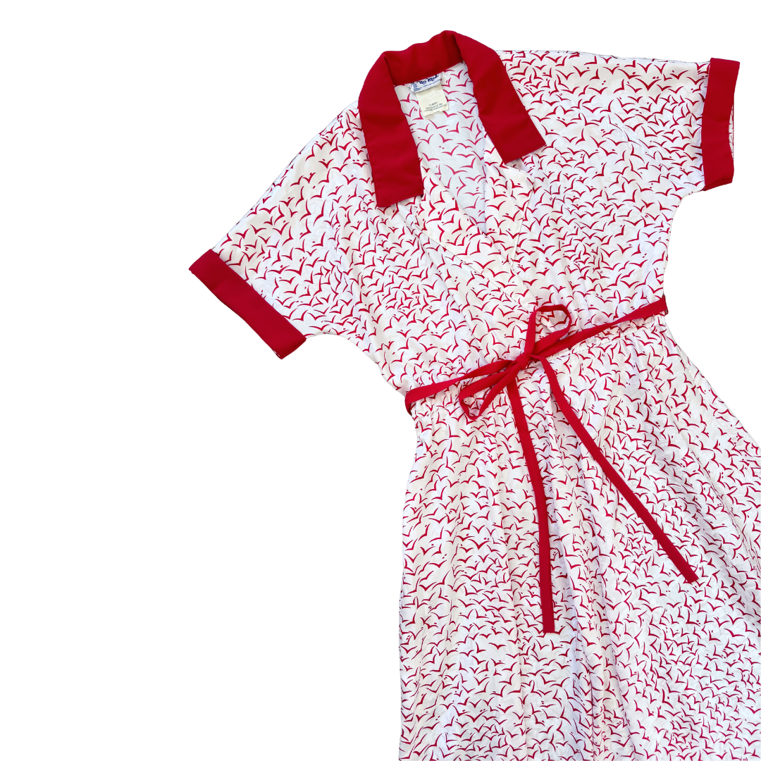 Nu-Mode Red and White Geometric Collared Dress | Medium