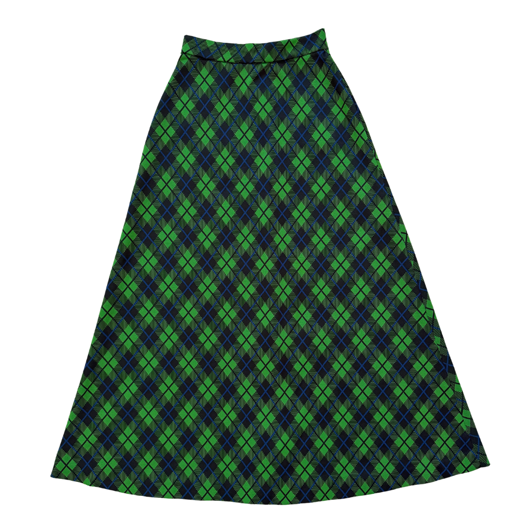 Navy and Green Argyle Maxi Skirt | Extra-Small / Small