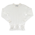 Vintage 80s-90s Richard & Company White Sweater with Large Floral Crochet Hem and Pearl Bead Detail |  Small - Medium