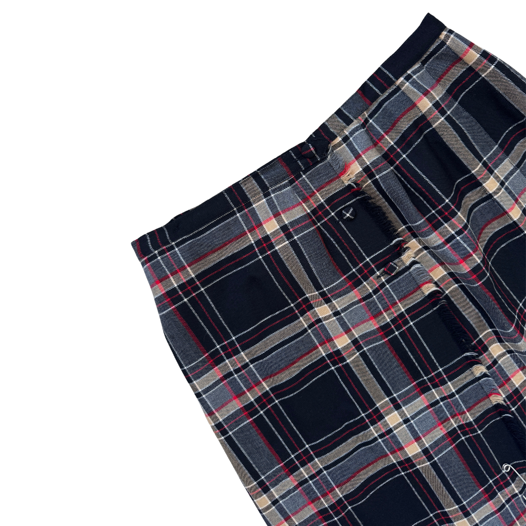 Aljean Black and Red Pleated Plaid Kilt Wrap Style Skirt | Large