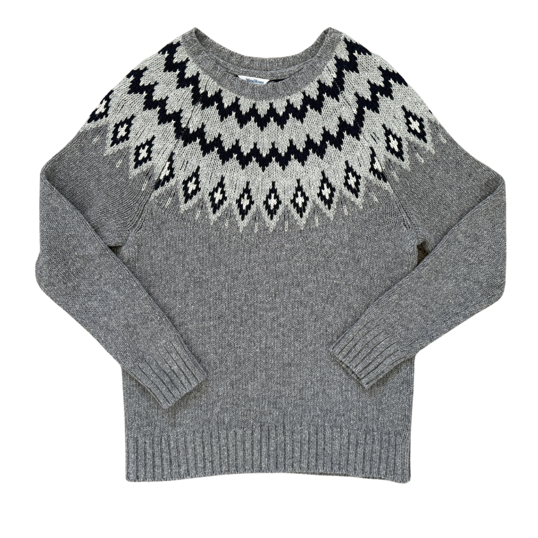 Vintage 90s Y2K Wind River Blue and Grey Fair Isle Knit Sweater | Medium - Large