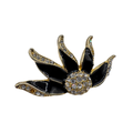 Up-cycled Gold Tone Black Enamel and Rhinestone Floral Brooch