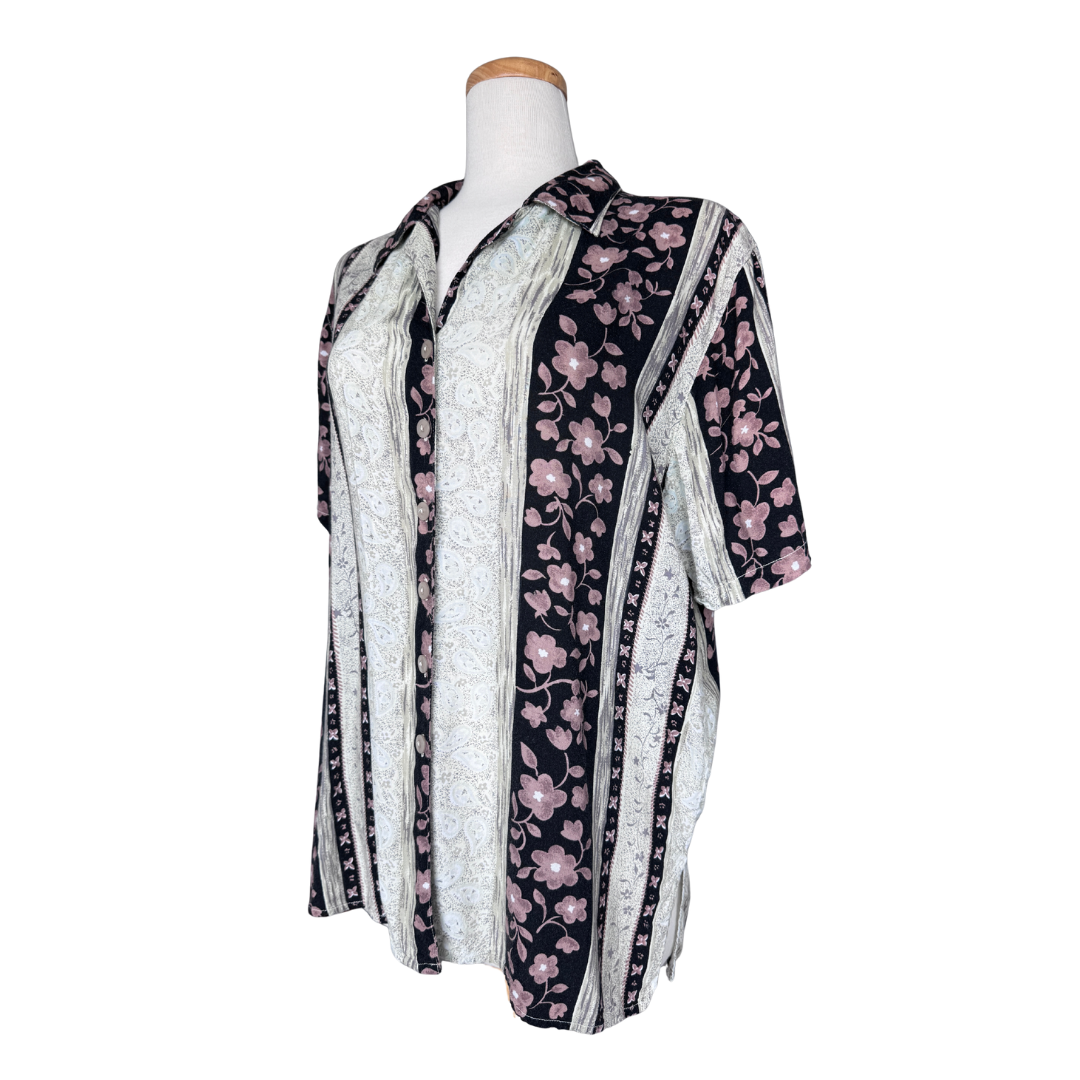 Trendy Looks Neutral Tones Floral and Paisley Blouse | Large / Extra-Large