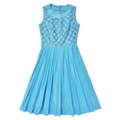 Vintage 60s-70s House of Nu Mode Baby Blue Floral Lace Dress with Pleated Skirt | Small