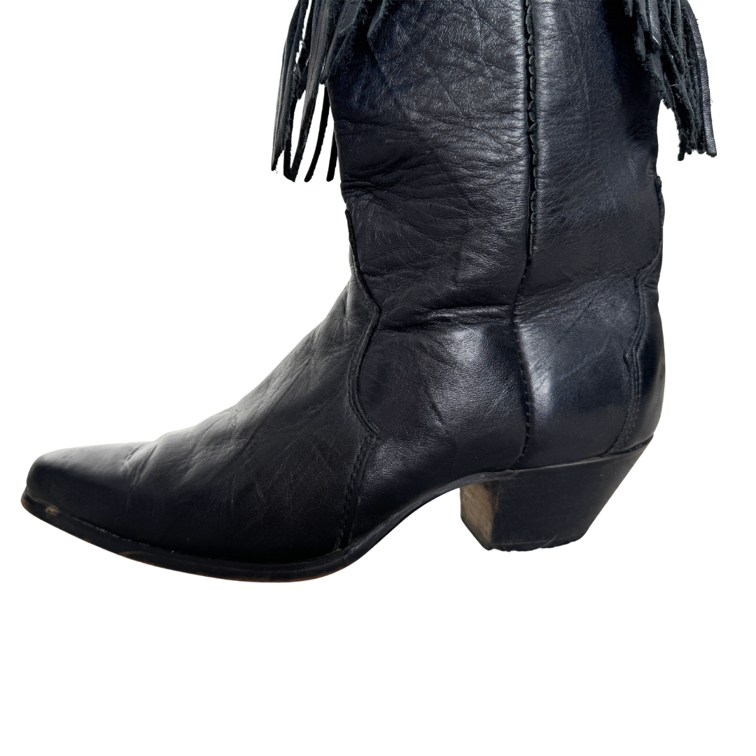 Laredo Black Leather Fringe Boots | 8