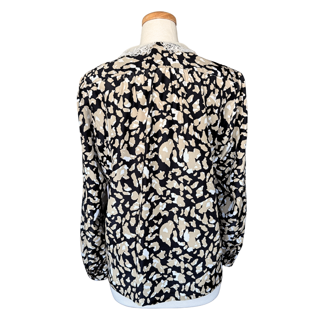 Jessica Abstract Leopard Print Blouse w/ Lace Collar | Large / Extra-Large